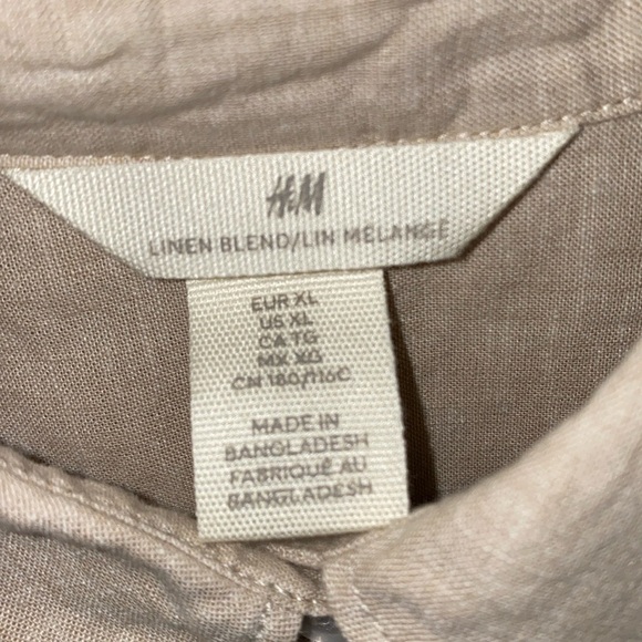 H&M linen blend shirt dress button up belted long sleeve rounded hem NEW size XL - Picture 6 of 13